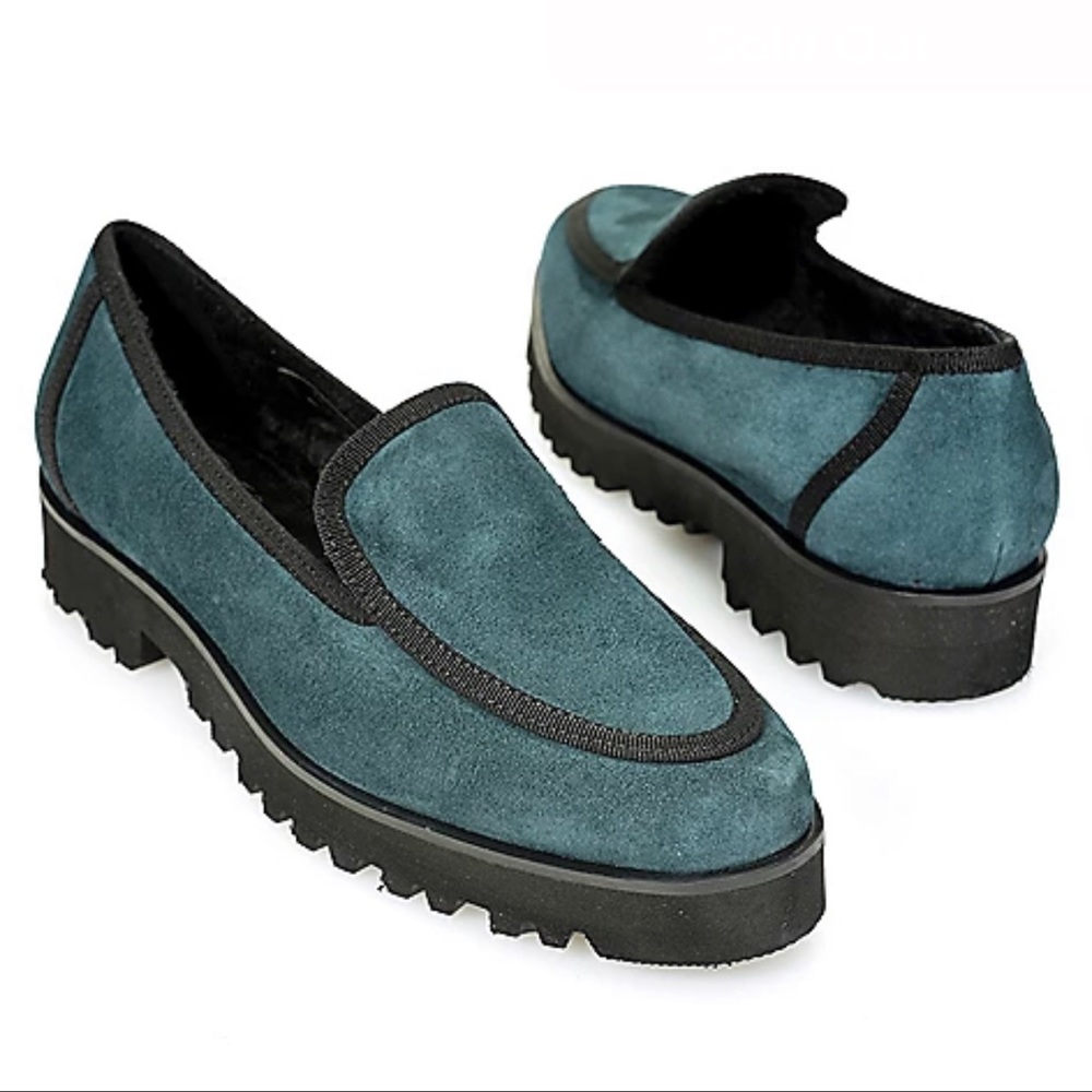 Ron White "Simone Cozy" Cashmere Suede Dark Green Blue Black Loafer Size 36